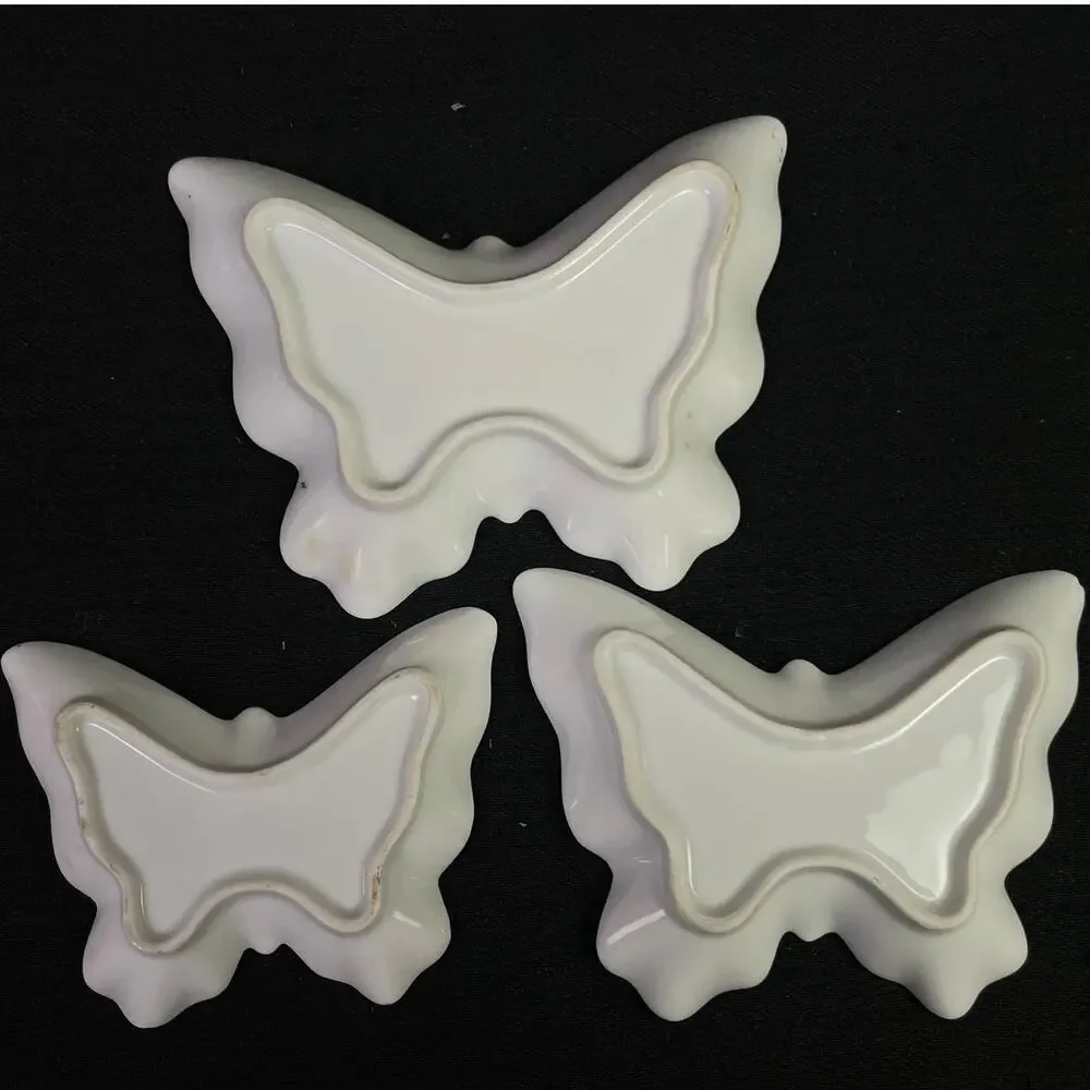 Vintage Butterfly Trinket Dishes Set of 3 Gold Trim Floral Porcelain